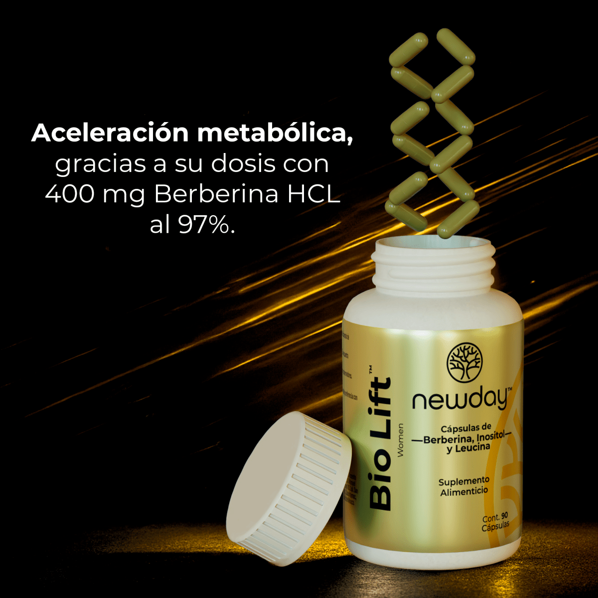 Bio Lift – Suplemento Natural para Mujeres 40+ con Berberina, Inositol y Leucina, 90 Cápsulas - Newday