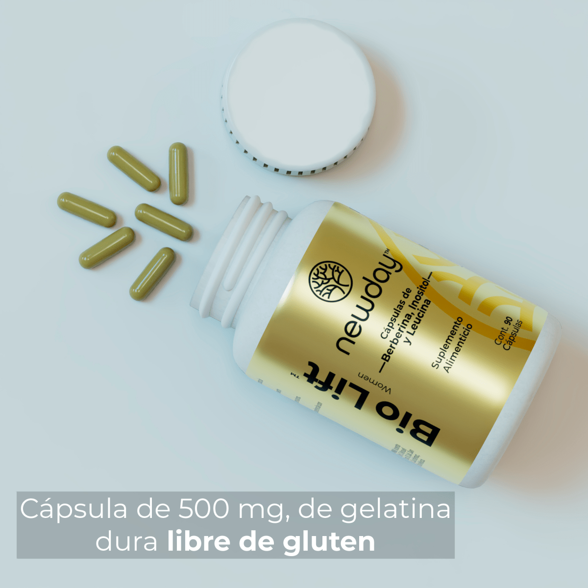 Bio Lift – Suplemento Natural para Mujeres 40+ con Berberina, Inositol y Leucina, 90 Cápsulas - Newday